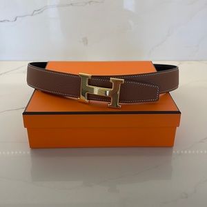 Hermès Reversible Belt with Gold Metal H - sz 75 / 32 mm - NEW